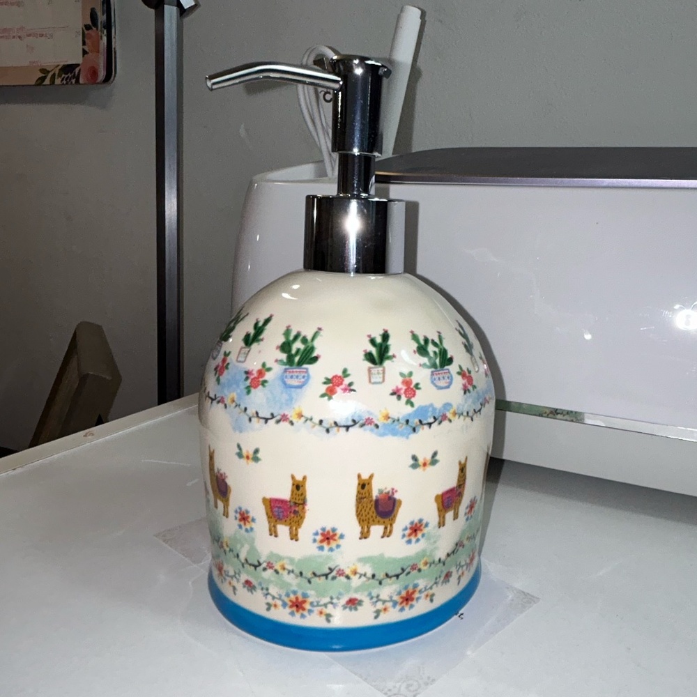 NWT Natural Life Ceramic Llama Soap Dispenser